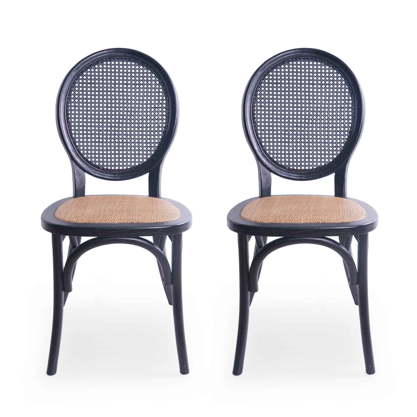 Set of 2 Matte Black Rattan Dining Chairs – Modern Woven Accent Chairs for Kitchen & Dining Room (Deliver to United States Only)