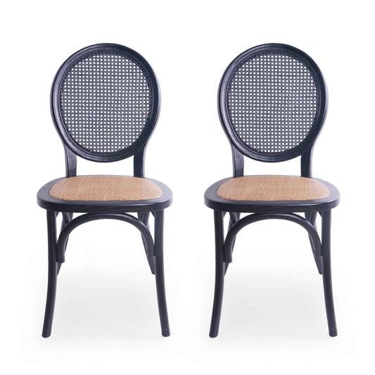 Set of 2 Matte Black Rattan Dining Chairs – Modern Woven Accent Chairs for Kitchen & Dining Room (Deliver to United States Only)