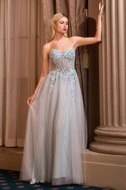 Delicate beaded floral motif & layered glitter tulle