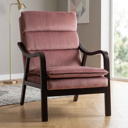 Mid-Century Modern Rose Accent Chair – Velvet Upholstered Reading Chair with Wood Armrests (United States Delivery Only)