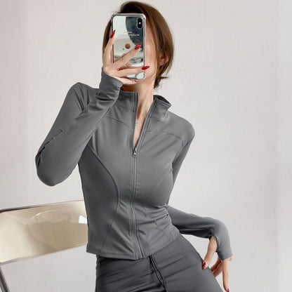 Women’s Long-Sleeve Zip-Up Workout Jacket – Tight-Fit Yoga & Fitness Top