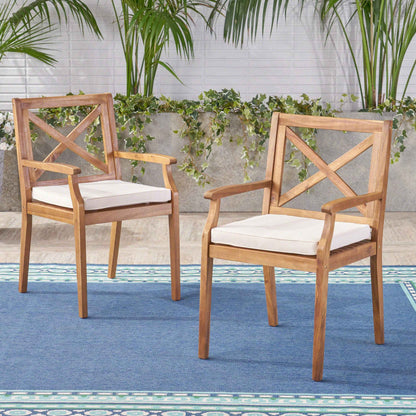 PERLA Outdoor Dining Chairs Set of 2 – Acacia Wood Patio Chairs with Water-Resistant Cream Cushions for Garden & Poolside