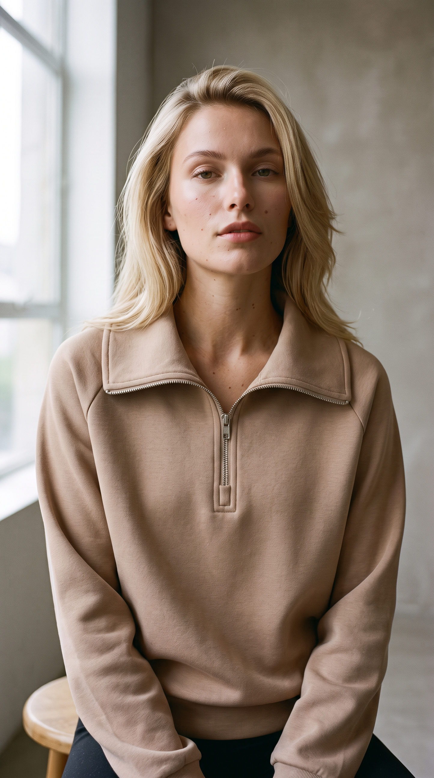 Maeve Luxeflow - Relaxed 3/4 Zip Top In Mocha Mousse