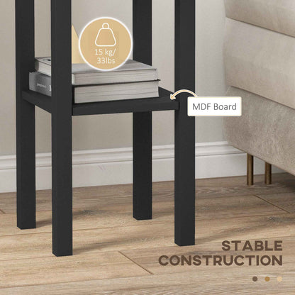 Set of 2 Black Side Tables with Drawer & Shelf – 2-Tier Narrow End Tables for Living Room & Hallway (Deliver to United States Only)