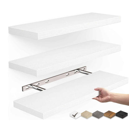One-Line Floating Wall Shelf – 3-Tier Wooden Bamboo Wall-Mounted Storage Shelf
