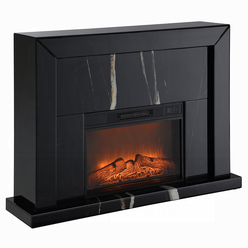 Noir Mirrored Mantel Fireplace - Black