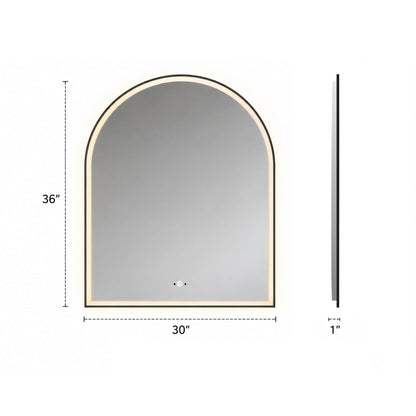 30" x 36" Arched LED Bathroom Mirror with Black Metal Frame