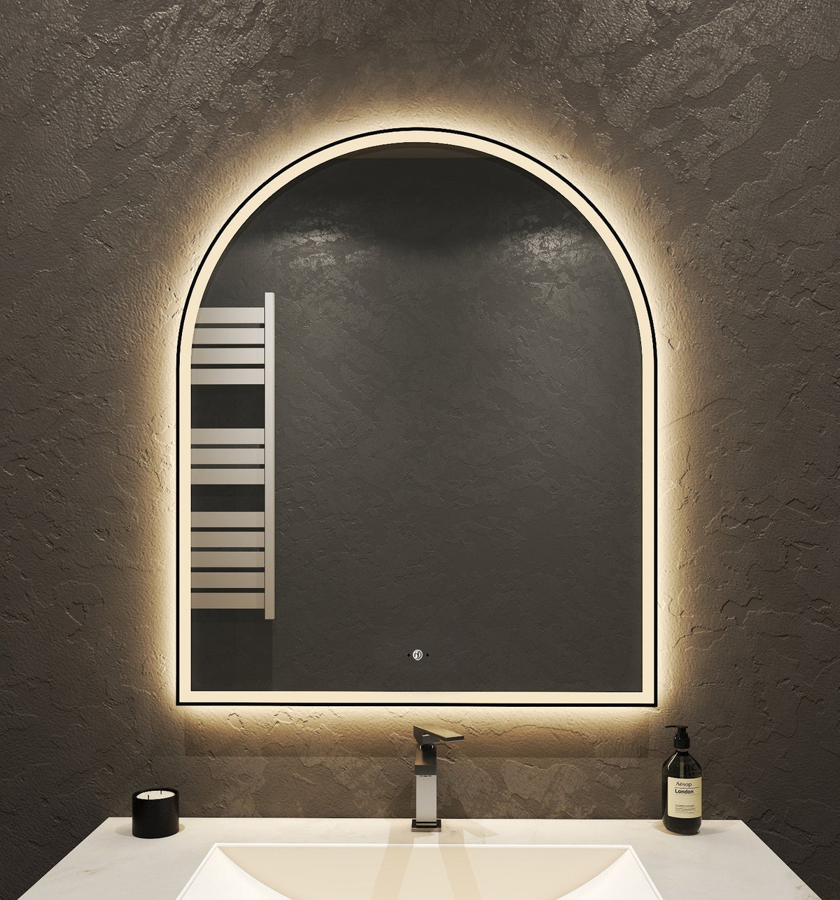 30" x 36" Arched LED Bathroom Mirror with Black Metal Frame