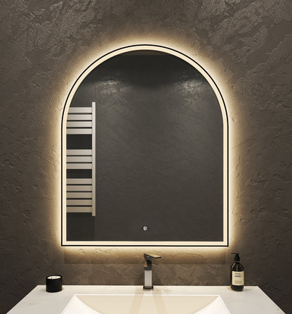 30" x 36" Arched LED Bathroom Mirror with Black Metal Frame