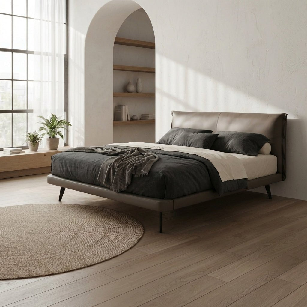 Aries Minimalist Brown Leather Bed