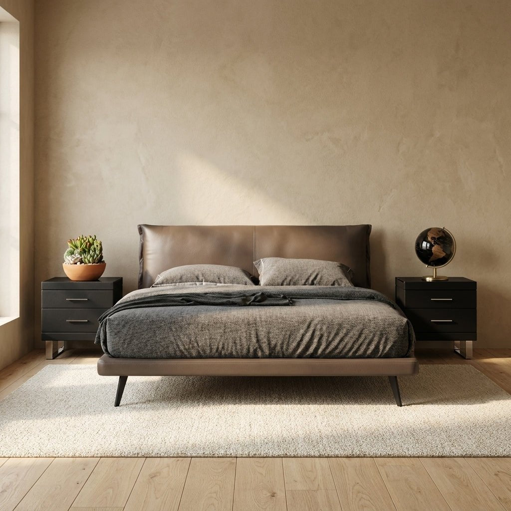 Aries Minimalist Brown Leather Bed