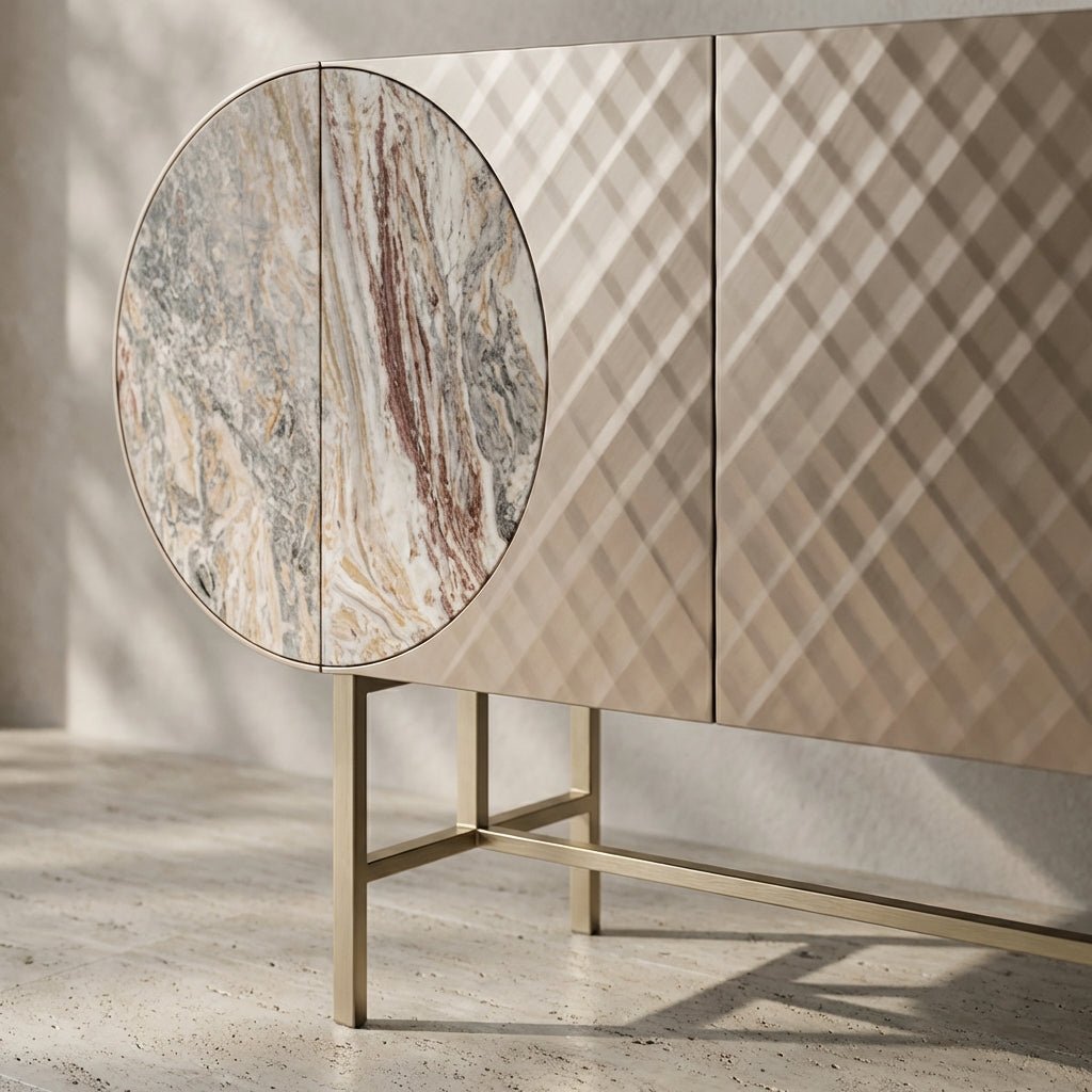 Art-déco-Metall-Sideboard mit Edelstahlfuß