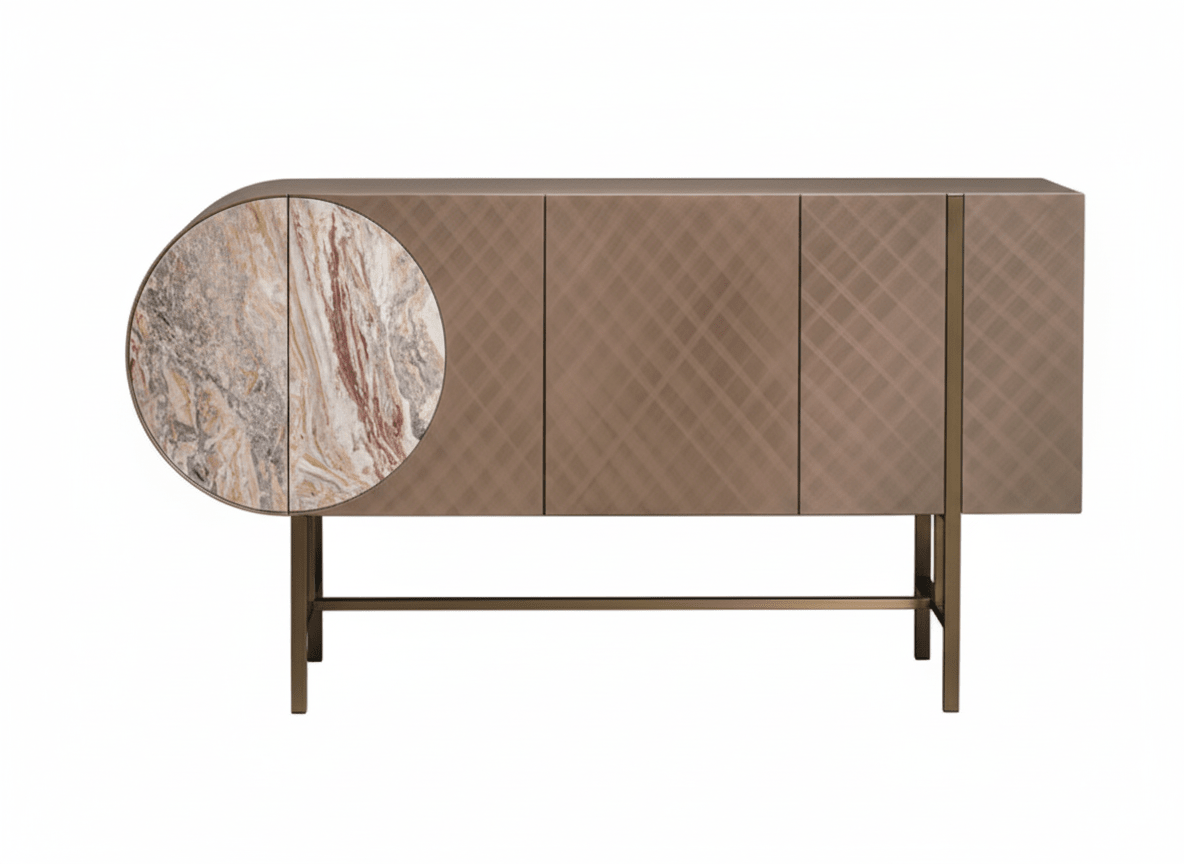 Art-déco-Metall-Sideboard mit Edelstahlfuß