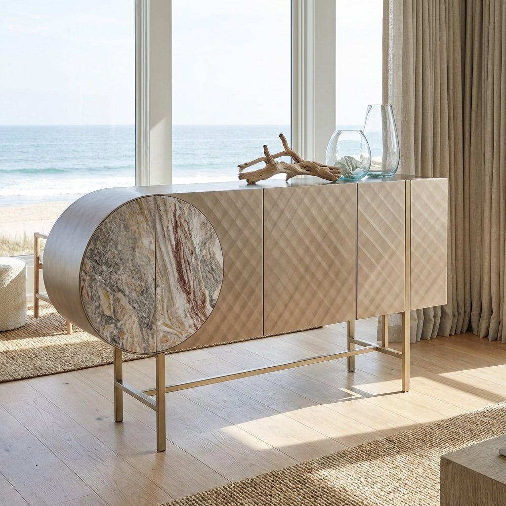 Art-déco-Metall-Sideboard mit Edelstahlfuß