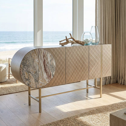 Art-déco-Metall-Sideboard mit Edelstahlfuß