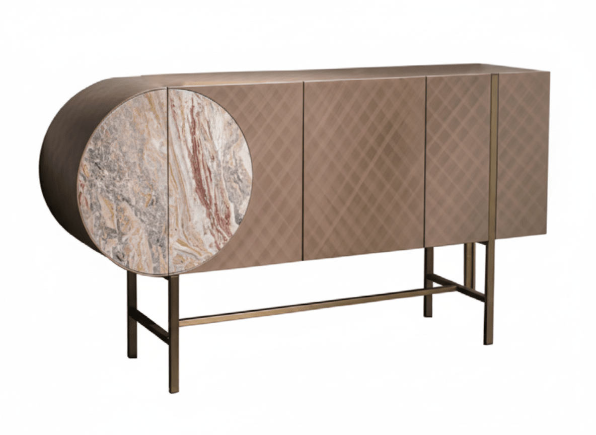 Art-déco-Metall-Sideboard mit Edelstahlfuß