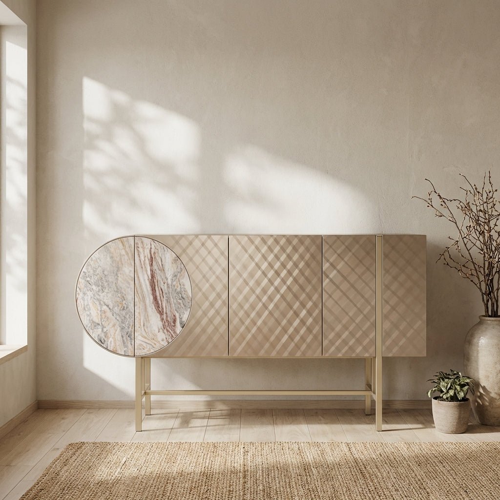 Art-déco-Metall-Sideboard mit Edelstahlfuß