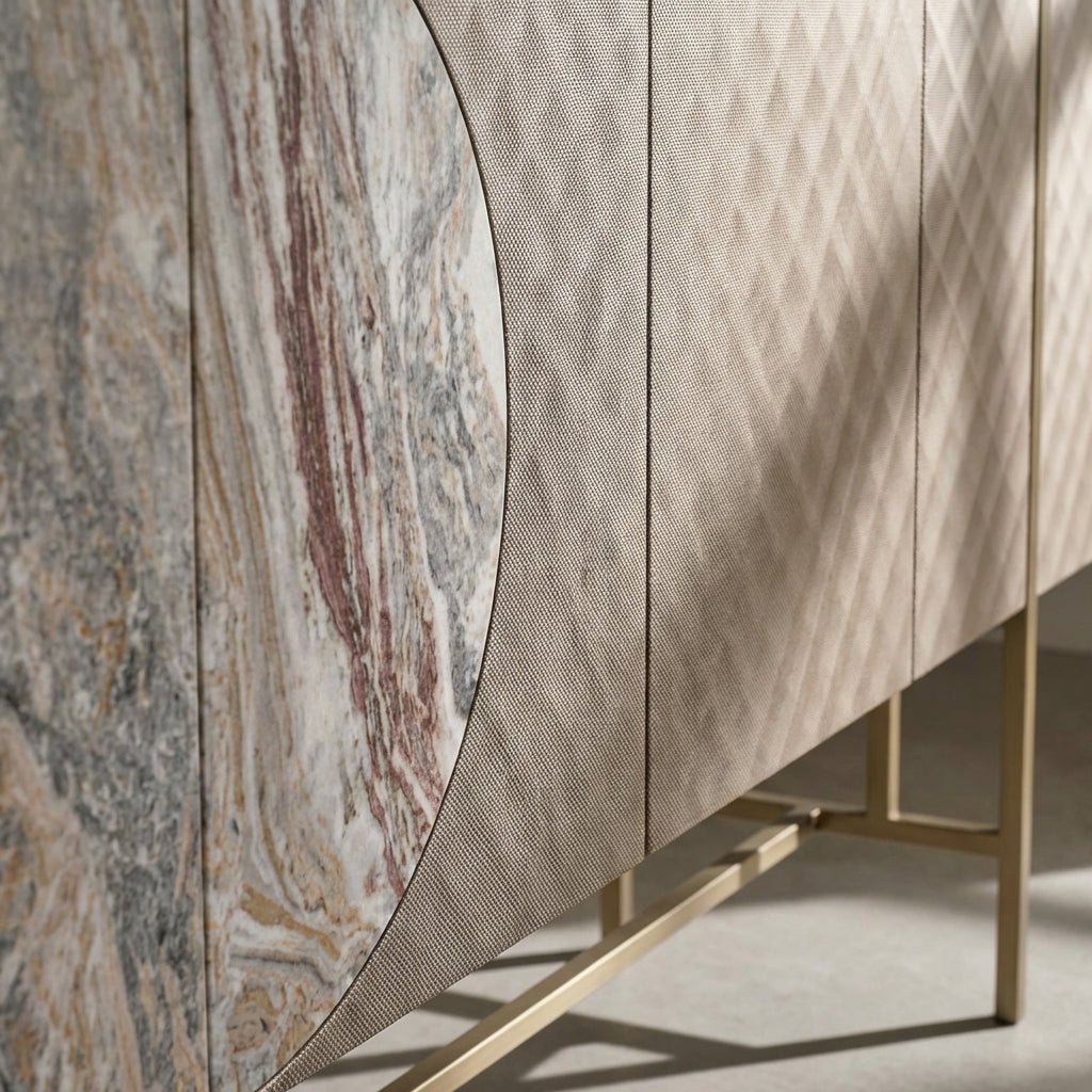 Art-déco-Metall-Sideboard mit Edelstahlfuß