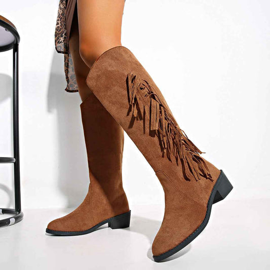 Women's Tassel Thigh High Boots – Suede Pointed Toe Fashion Boots