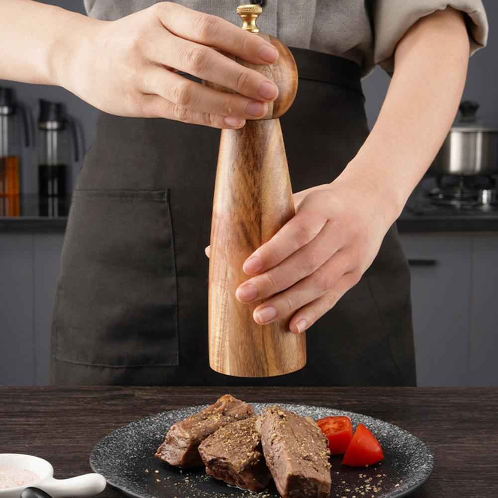 Acacia Wood & Ceramic Spice Grinder – Round Head Manual Seasoning Mill