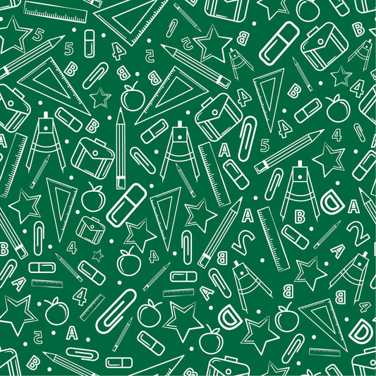 Back to School - School Supplies with Green background pattern Adhesive Vinyl