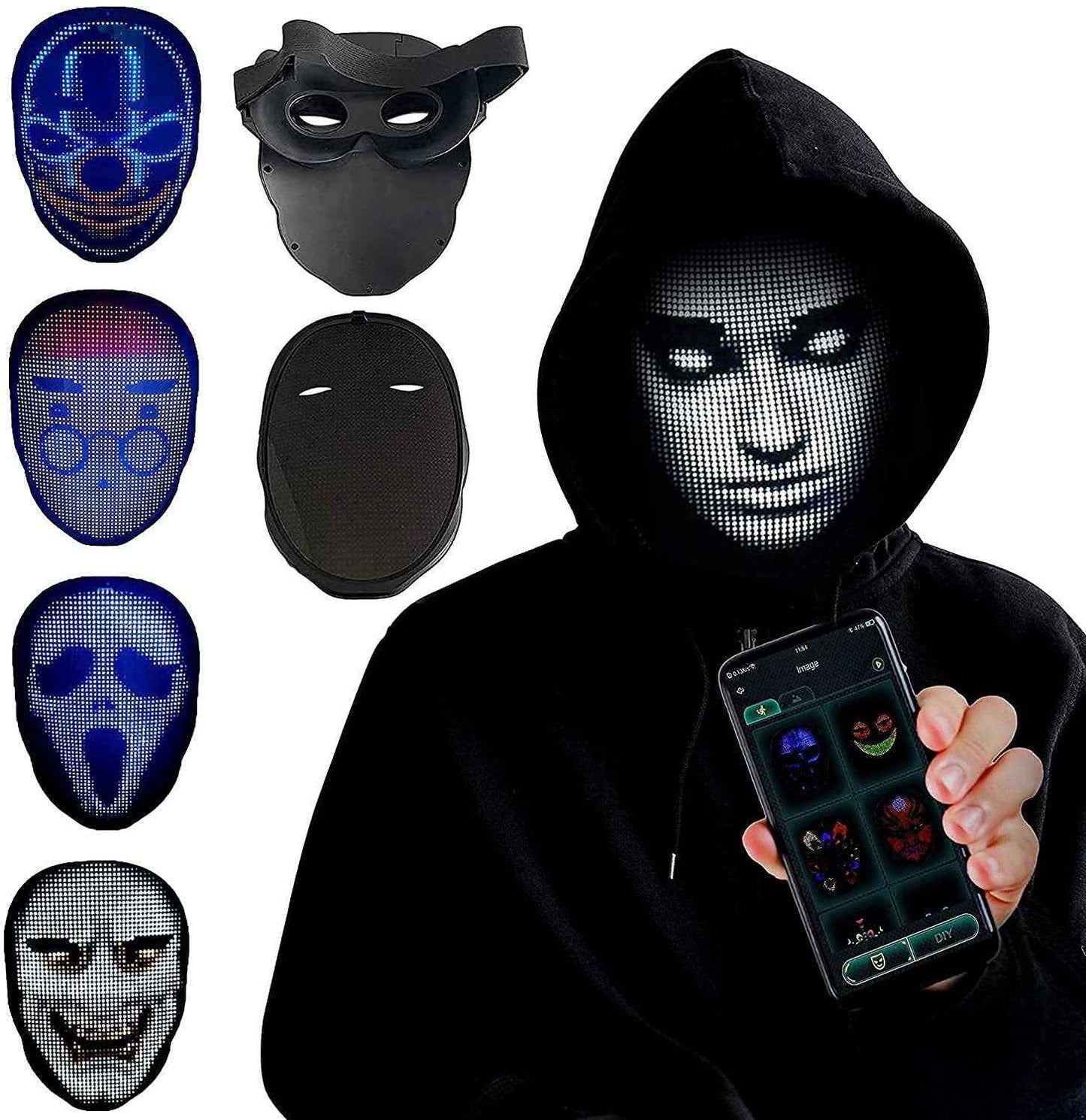 LED Luminous Face Mask – Full-Color Changing Rechargeable Halloween Party Mask
