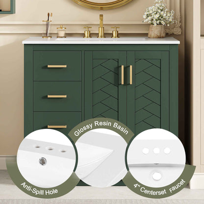 36" Green Bathroom Vanity with Ceramic Sink – Freestanding Cabinet with 3 Drawers