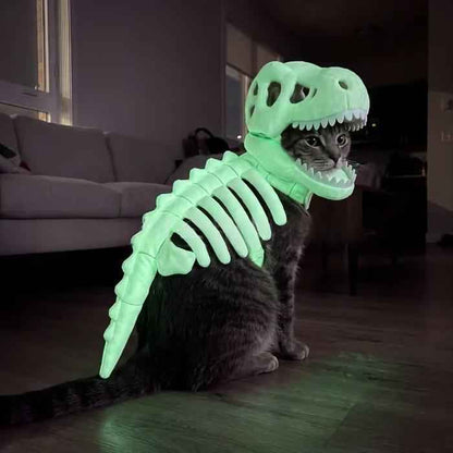 Dark Dinosaur Skeleton Pet Costume Headgear – Funny Halloween Dog & Cat Accessory