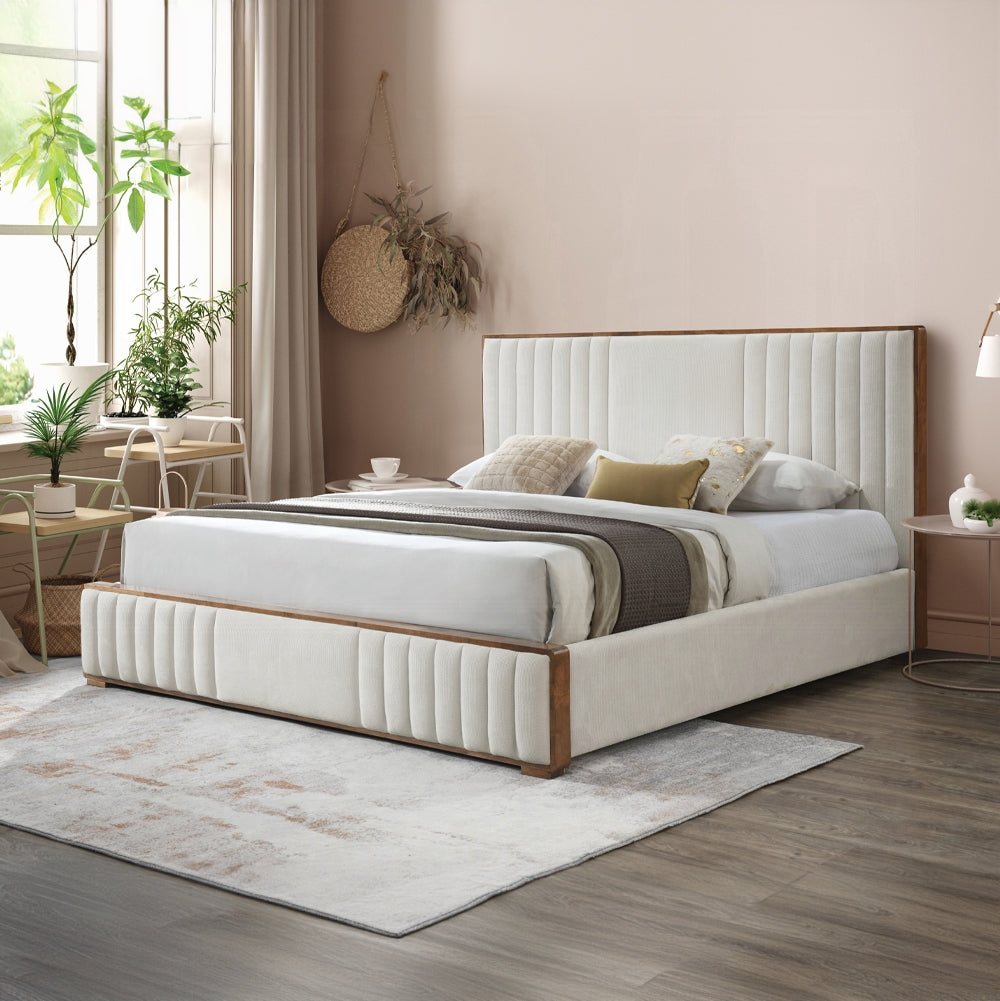 Mahi Polsterbett-Plattform - Beige/Walnuss