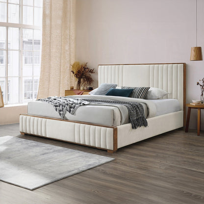 Mahi Polsterbett-Plattform - Beige/Walnuss