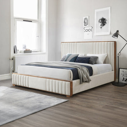 Mahi Polsterbett-Plattform - Beige/Walnuss