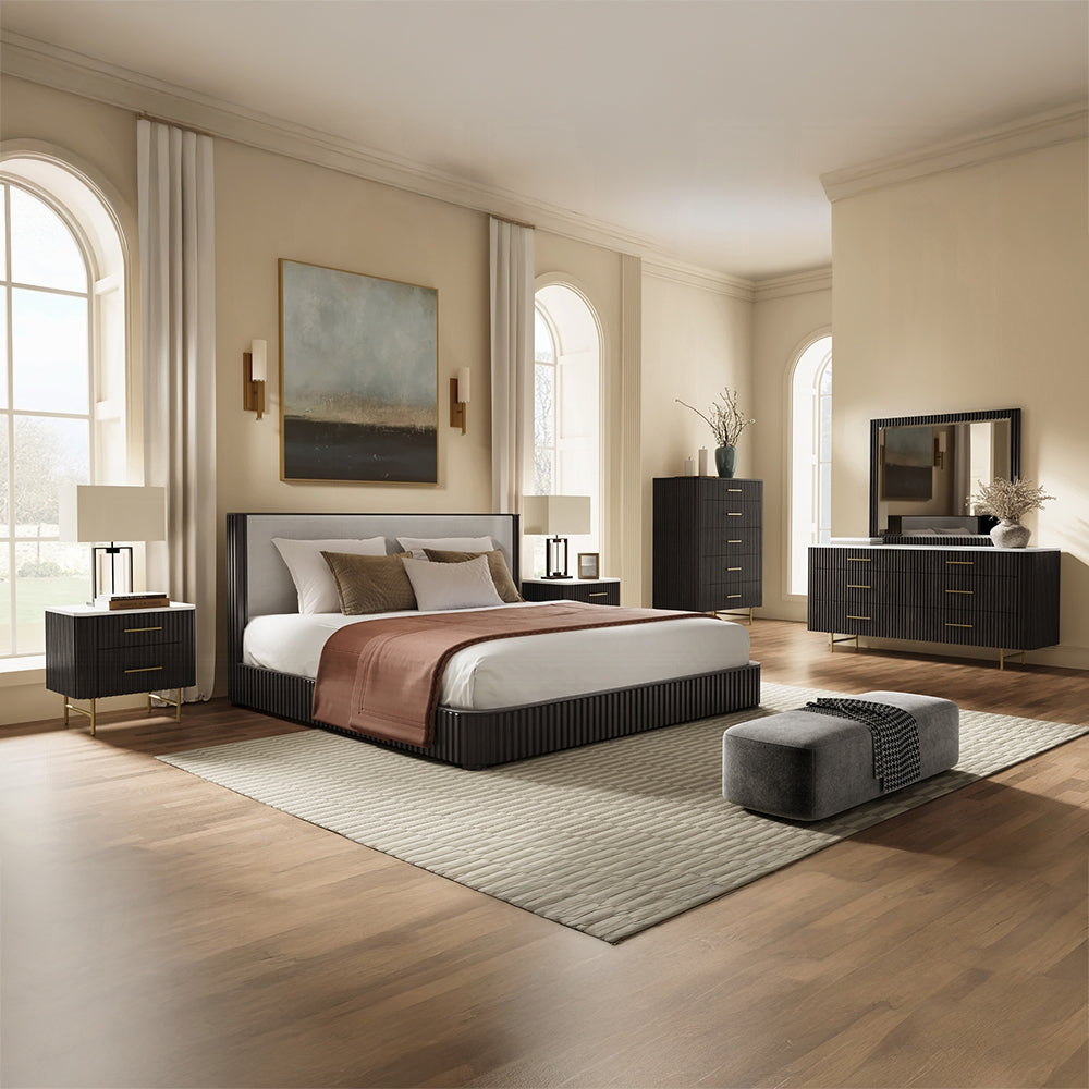 Laffery Luxury Chanel Detail Platform Bed - Espresso