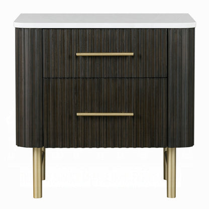 Laffery Luxury Chanel Detail Faux Marble Top Nightstand - Espresso