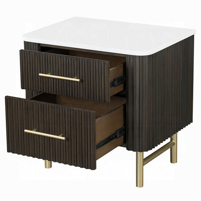 Laffery Luxury Chanel Detail Faux Marble Top Nightstand - Espresso