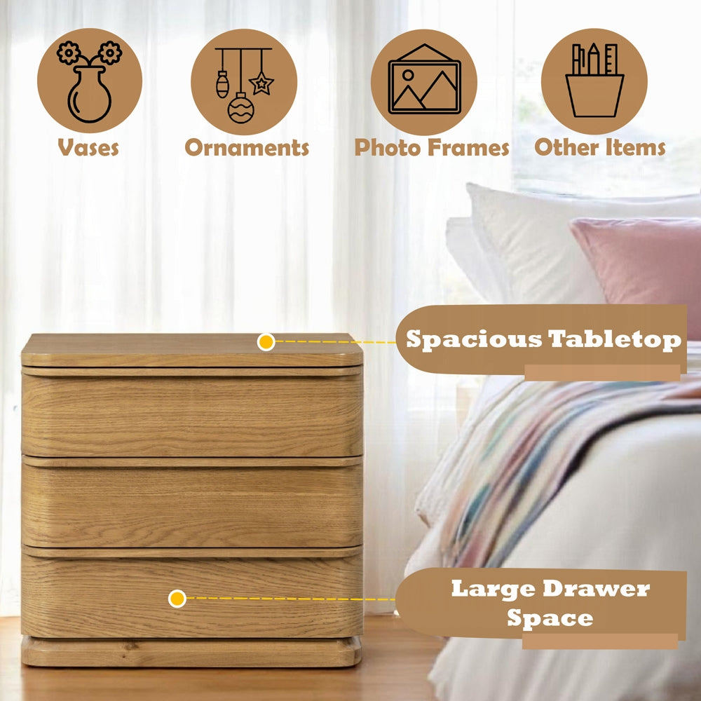 Yami 3 Drawer Wood Nightstand - Beige Oak
