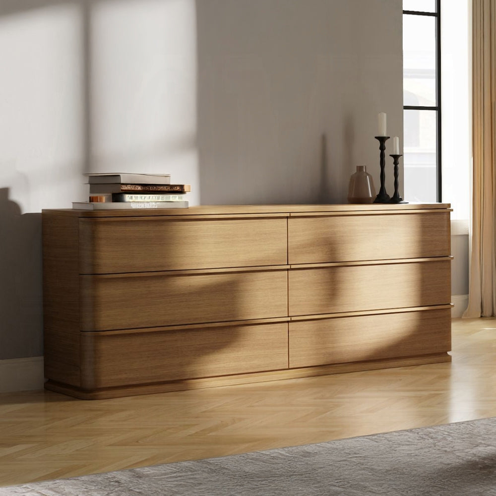 Yami 6 Drawer Wide Wooden Dresser - Beige Oak