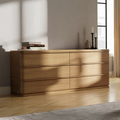 Yami 6 Drawer Wide Wooden Dresser - Beige Oak