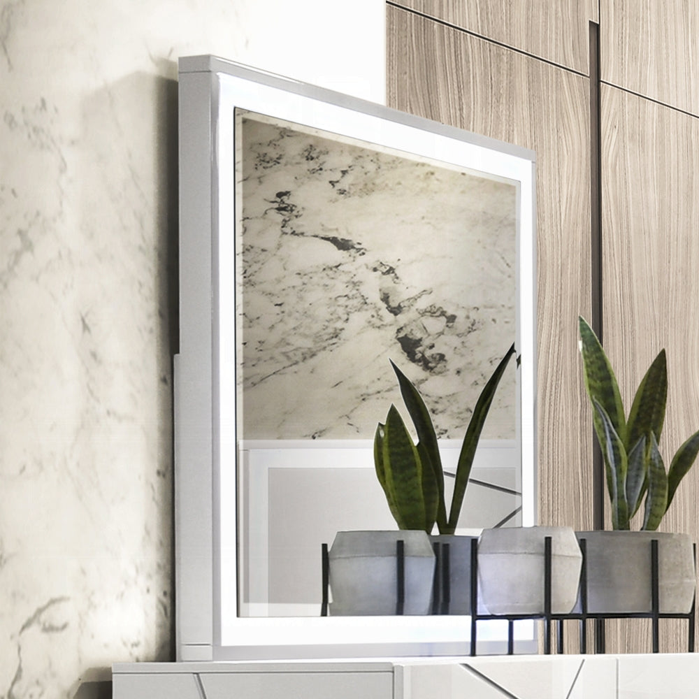 Pearl High Gloss LED Dresser Mirror - White