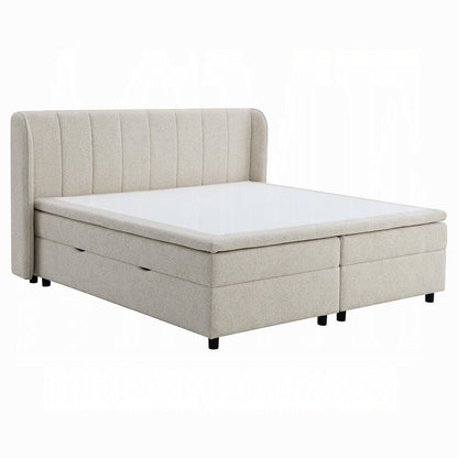 Moni Upholstered Lift Storage Queen Bed - Beige