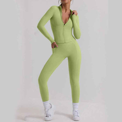 Women’s Long-Sleeve Yoga Workout Set – Top & Trousers Exercise Outfit