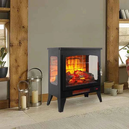 21 InchThree-sided Freestanding Electric Fireplace Stove Heater With 3D Flame Effect With Remote Control--Self-pickup Is Not Supported