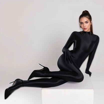 Spandex Nylon Full Bodysuit Zentai Shinny Cosplay Jumpsuit Attached Gloves
