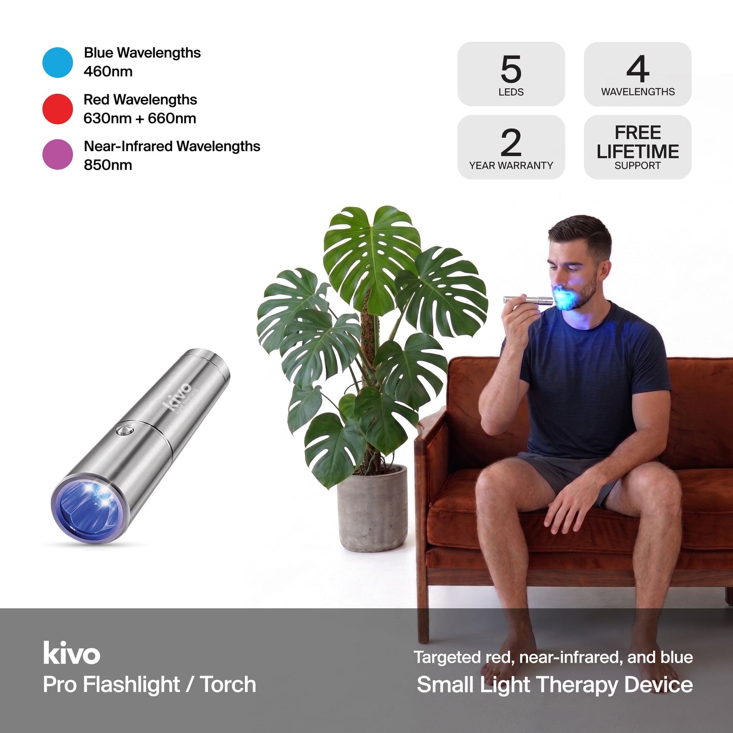 Kivo Pro Red & Blue Light Therapy Flashlight
