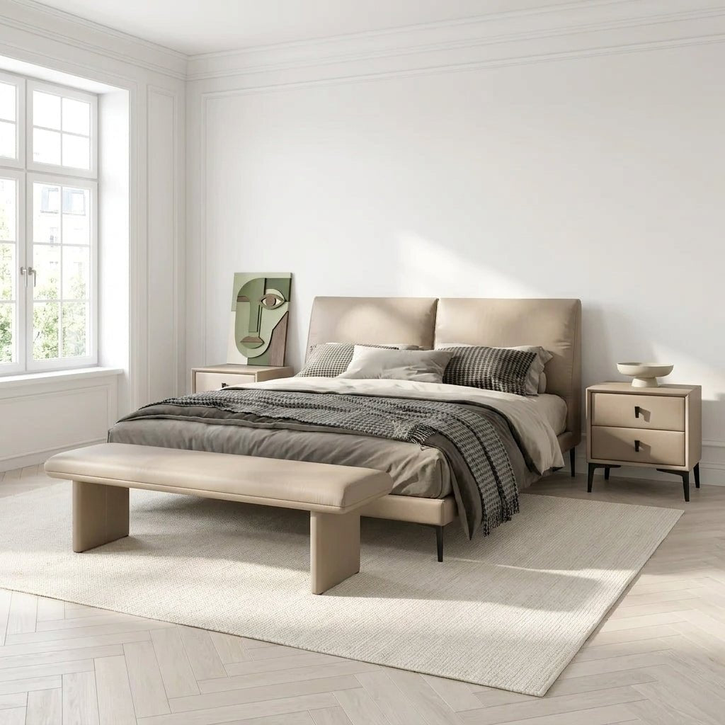 Brașov Two-Drawer Nightstand in Beige