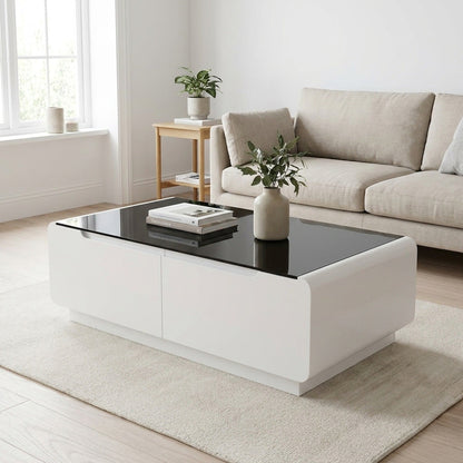 BT18 Rectangular Coffee Table with Glass Top & Storage