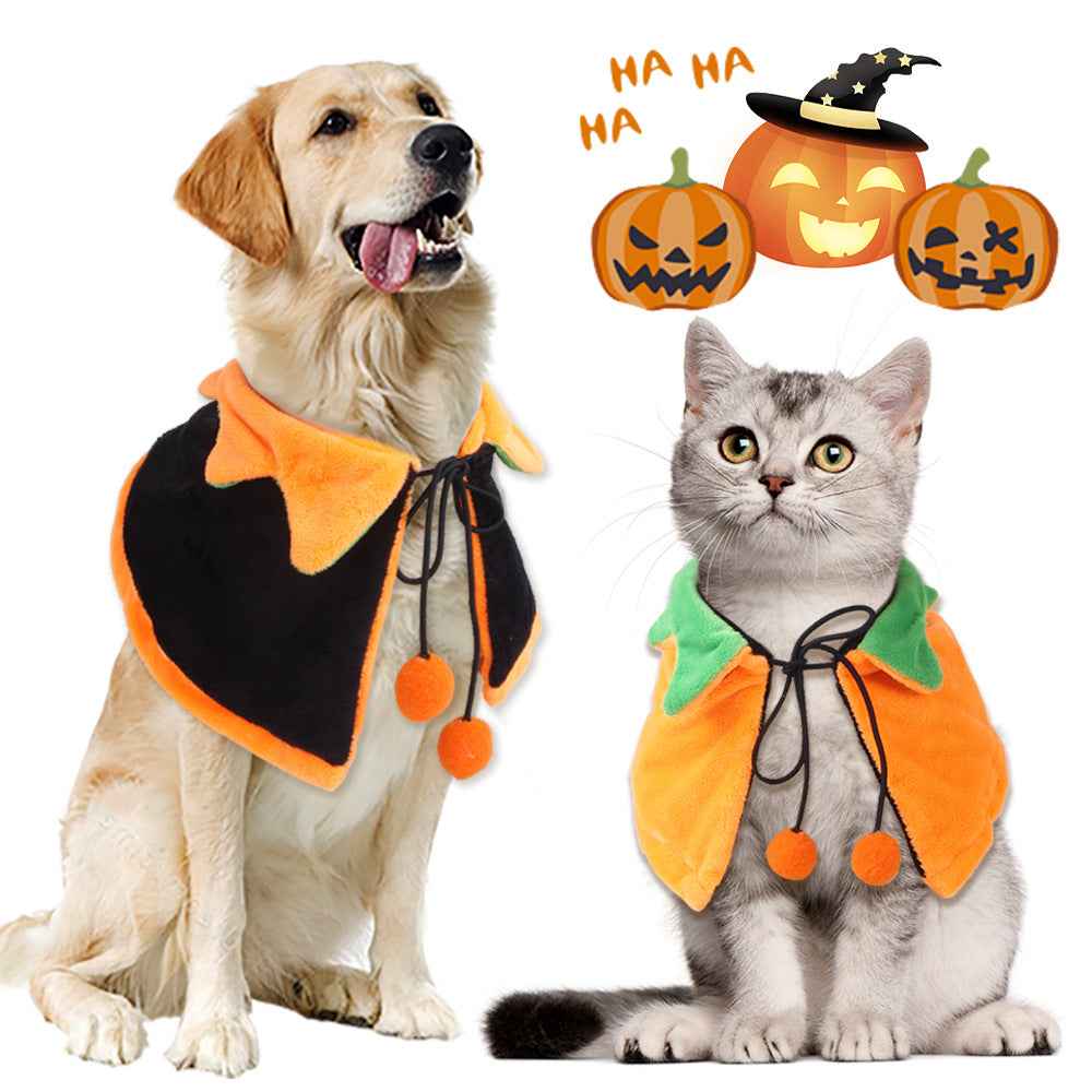 Halloween Pumpkin Dog & Cat Cape – Plush Double-Sided Pet Cloak with Optional Hat