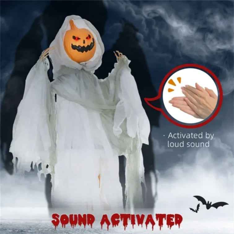 Halloween Pumpkin Ghost Prop – Animated Sound Activated Decoration with LED Red Eyes (Only United States Delivery)