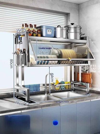 Stainless Steel Kitchen Sink Rack – Multifunctional Dish Drainer & Storage Organizer