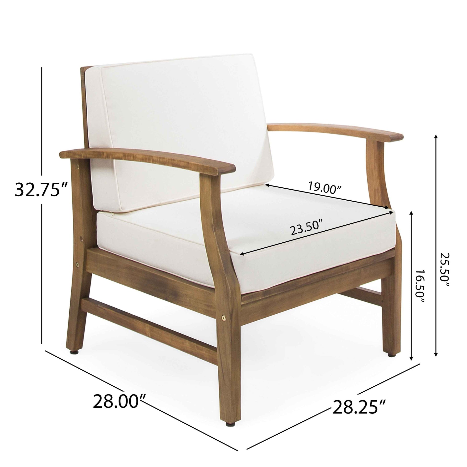 PERLA Club Chairs Set of 2 – Cream Acacia Wood Outdoor Patio Accent Chairs (Deliver to United States Only)