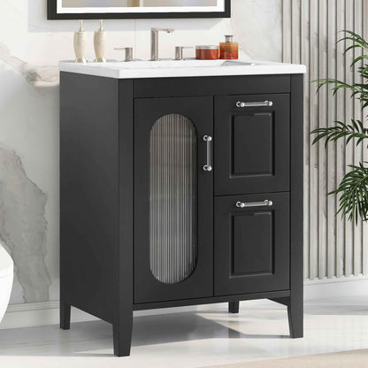 Solid Wood Bathroom Vanity with Ceramic Sink – 24 Inch Black Vanity Cabinet